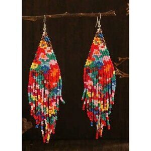 Handmade Flower Pattern Beads Tassel Drop Earring
